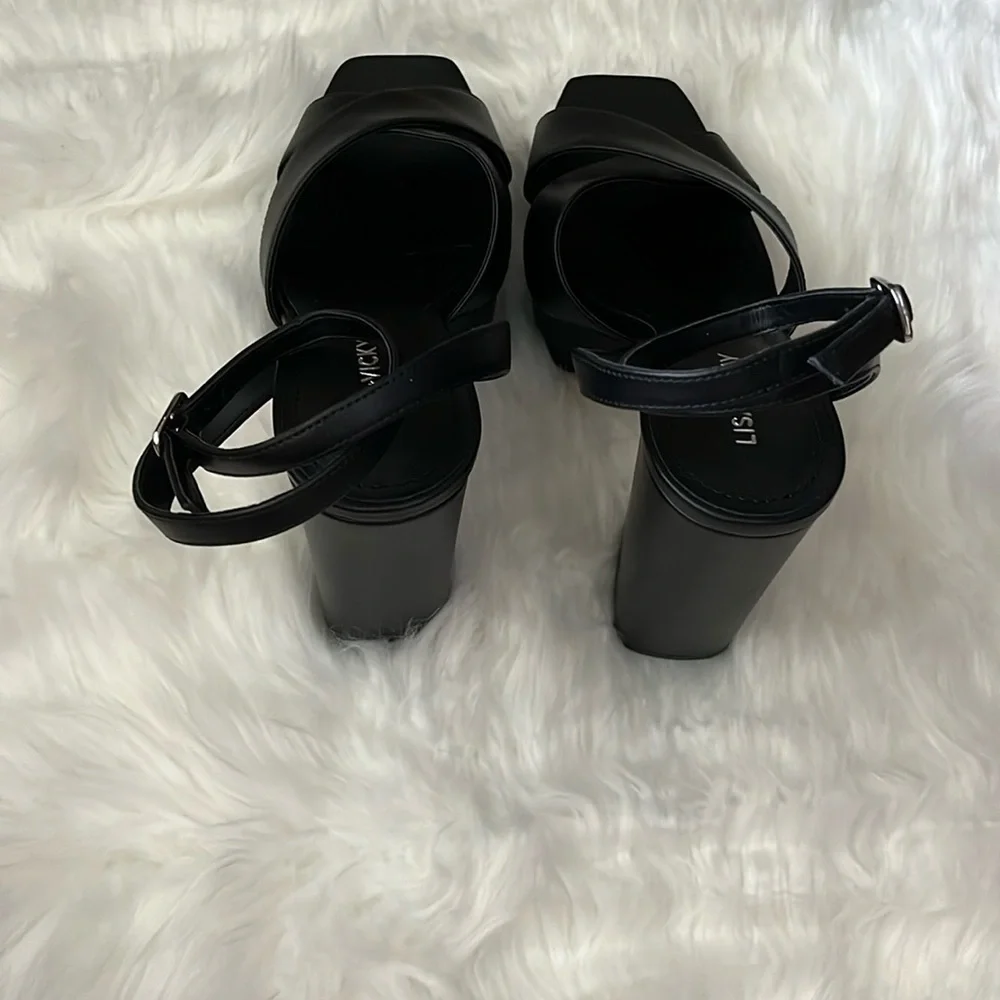 🆕 Lisa Vicky Leather Strappy Platform Heel Sandals Black Size 8
